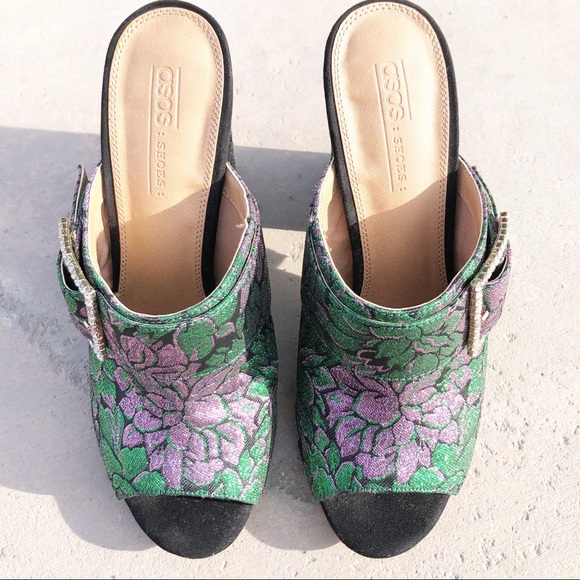 ASOS Flower Heeled Mules Buckle Rhinestone - Picture 4 of 12